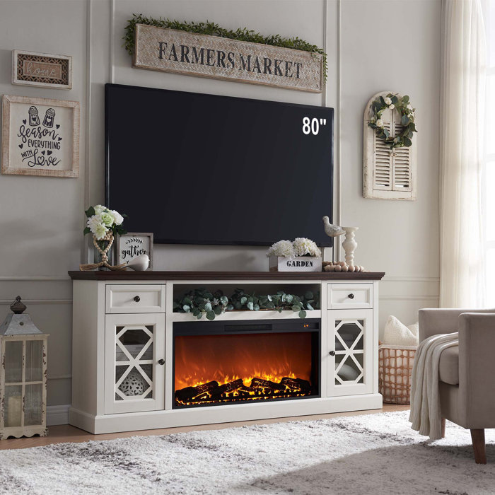 Red Barrel Studio® 70'' Media Console Farmhouse Fireplace TV Stand with